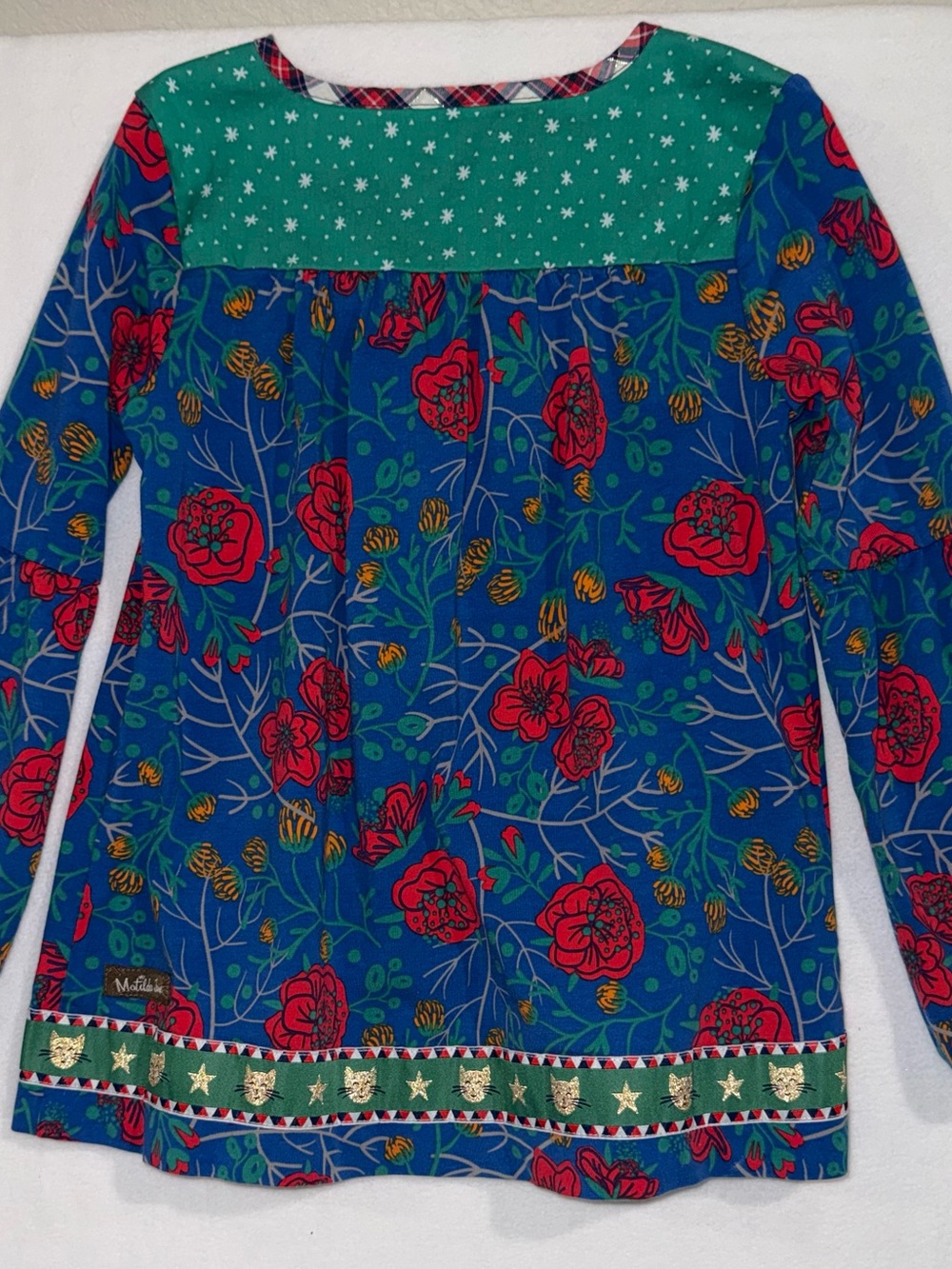 Matilda Jane Blue Long-Sleeve Floral Tunic with Red Roses & Green Trim - Picture 3 of 3